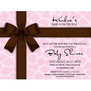 Party Invitations, Pink Gift With Brown Bow, Paper So Pretty
